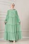 Magnolia Chiffon Dress with Peacock Motif-Mint Green