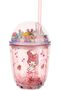 ysf shop زجاجة بلاستيكية بغطاء مطرز وقشة من MINISO (435 مل) - وردي 188675 - 2