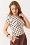Women's Polka Dot Crew Neck Short Sleeve Blouse Brown - 2
