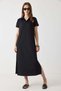 Women's Polo Collar Long Dress with Mini Slits on the Sides, Black - 2