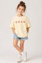 Girls' Oversize T-Shirt Cherry Kiss Printed Yellow – Crew Neck, Comfortable Fit, 100% Cotton