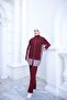Women's Striped Garnished Zippered Hijab Bottom - Top Set