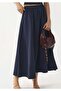 Pocket Detailed Elastic Midi Skirt Navy Blue - 3
