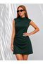 Women's Elegant and Chic Mini Crepe Dress with Drawstring Waist Detail and Ribbon Collar - 6