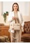 Women's Hand and Shoulder Bag Monogram Printed Double Buckle Cross Strap Stylish Cream - 3