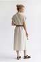 44533 Women's Linen Look Belted Pocket Midi Shirt Dress Stone - 5