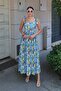 Women's Patterned A-Line Linen Touch Woven Dress with Tie Straps