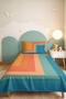 Geometric Blue Young Room Single Pique Set - Orange Retro 160X220 cm Quilted Bedspread - 5