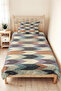 Geometric Gray Young Room Single Pique Set - Modern Blue Beige 160X220 cm Quilted Bedspread - 6