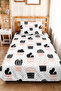 Cactus Powder Young Room Single Pique Set - Minimal Black 160X220 cm Quilted Bedspread - 5