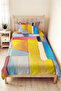 Geometric Yellow Blue Young Room Single Pique Set - Modern Color Block 160X220 cm Bedspread - 2