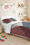 Blue Geometric Modern Young Room Single Pique Set - Gray Beige Quilted Bedspread 160X220 cm