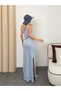 Women's off-the-shoulder knit maxi beach dress with openwork detail and slit - 3