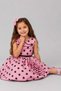 Girl's Pink Dress with Spotted Pattern on the Skirt and Rose Brooch on the Sleeves - 2