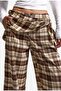 Women's Coffee Plaid W6-16 Palazzo Fit Skirt Detailed Design Trousers - 2