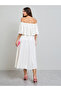 White Floral Off Shoulder A-Line Midi Dress - 5