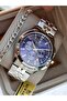 Functions Active, in Stylish Box, Silver Steel Cord, Navy Blue Dial, Men's Wristwatch with Calendar + Chain Bracelet