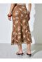 Brown Floral Print Bias Midi Skirt - 4
