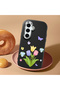 Samsung Galaxy S25 Compatible Case Camera Protector Black Silicone Couple Phone Case with Floral Pattern - 2