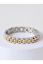Gold Two-Tone Stone Detailed Chain Bracelet