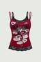 Burgundy Gothic Coquette Love Lace Detailed Y2K Strap Crop