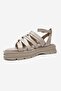 Elsa Cream Genuine Leather Multi-Strap Women's Flip-Flop Sandals - 6
