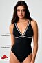 Gian Solid Color Gathering Triangle Swimsuit Black - 2