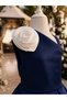 Special Design Aveline Model Navy Blue Color Single Sleeve Flower Accessory Detailed Girls' Evening Dress - 3