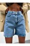Stone Washed Short Jeans Shorts with Back Cross Bridge Detail - 2