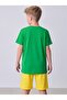 Boy's 2-Piece Combed Cotton Set with Pre-Printed T-Shirt and Pocket Shorts Green-Yellow - 2