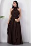 Halter Neck Skirt with Ruffle Shawl Detail Chiffon Dress Eli̇6110