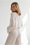 Women's Ecru Sequined Openwork Crop Knitwear Blouse Blz-19003423 - 6