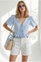 Women's Baby Blue Belted Pocketed Polka Dot Gabardine Shorts Shrt-19000090 - 2