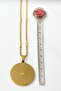 Gold Color Ayetel Kürsi & Esmaül Hüsna Written 316L Stainless Steel 3.5 cm Circle Pendant |   60 cm Thick Doc Chain with Rod - 3