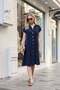 Women's Modal Silky Collared Dress with D Buckle on the Side and Below the Knee Pockets - Navy Blue - 4