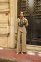 Women's Linen Suit with Lace Detail on the Sides, Elastic Waist and Lace-Up Fastening, Mink