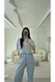 Ice Blue Washed Crop T-Shirt Shalwar Set - 7014 - 3