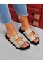 Women's Cream Double Buckle Slippers Orthopedic Cork Sole Comfortable Daily Summer Non-Slip Suede Look Slippers
