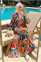 Women's Ruffle Sleeve Ethnic Patterned Layered Hijab Dress (Unlined) - 3