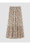Lcw Grace Beige Floral Pleated Skirt with Elastic Waist - 4