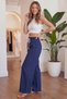 Women's Navy Blue Muslin Palazzo Pants Wide Leg High Waist - 3