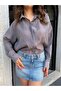 Women's Gray Glitter Oversize Shirt 31020 - 6