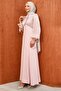 Powder Color Sleeve Collar Tie-Up Stoned Evening Dress - 4