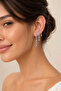 3-Piece Earring Set White Zircon Stone Dangle Minimal Hoop Earring Set Silver Color - 2