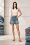 Slitless Blue Denim Skirt, 38 cm Painted High Waist Lycra Blue Laser Tint Jeans Skirt - 2