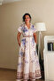 Pastel Patterned Low-Sleeve Long Dress