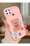 حافظة متوافقة مع هاتف Realme C25Y، حافظة حماية للكاميرا من السيليكون الوردي، حافظة هاتف بنمط الدب