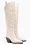 Beige Cream Leather Matte Leather Metal Toe Cap Embroidered Above-Knee Western Cowboy Boots