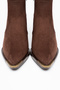 Coffee Matte Suede Flat Zippered Metal Toe Western Cowboy Short Ankle Boots - 4