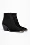 Black Matte Suede Flat Zippered Metal Toe Western Cowboy Short Ankle Boots
